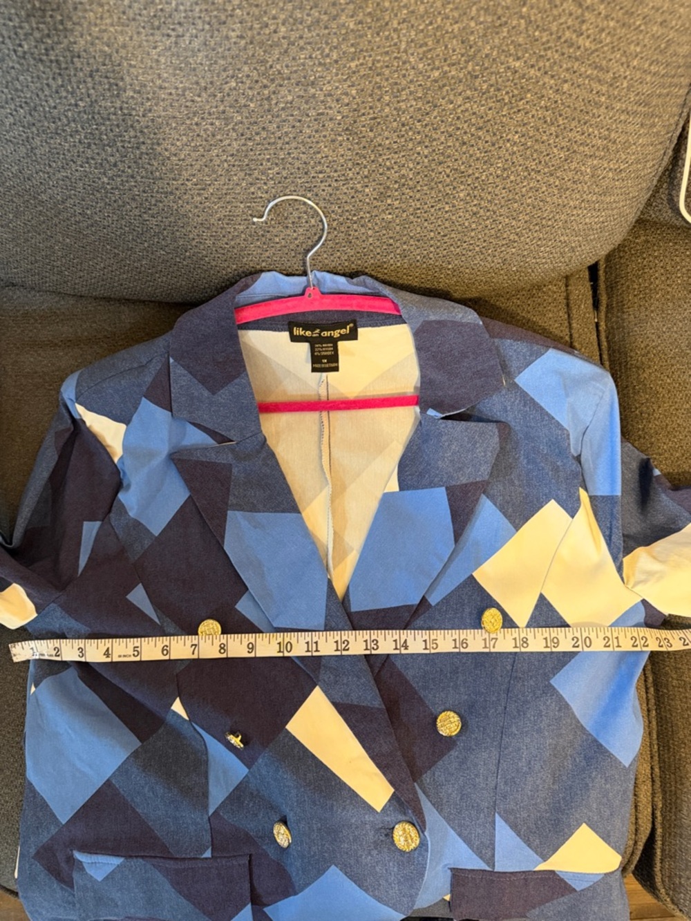 like an angel Blue Geometric Double-Breasted Blazer with White Accents size 1X - Picture 8 of 10